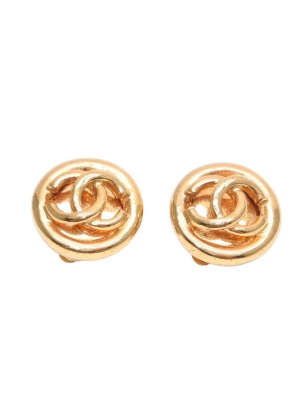 Chanel Vintage CC Logo Earrings 93 Metal Gold